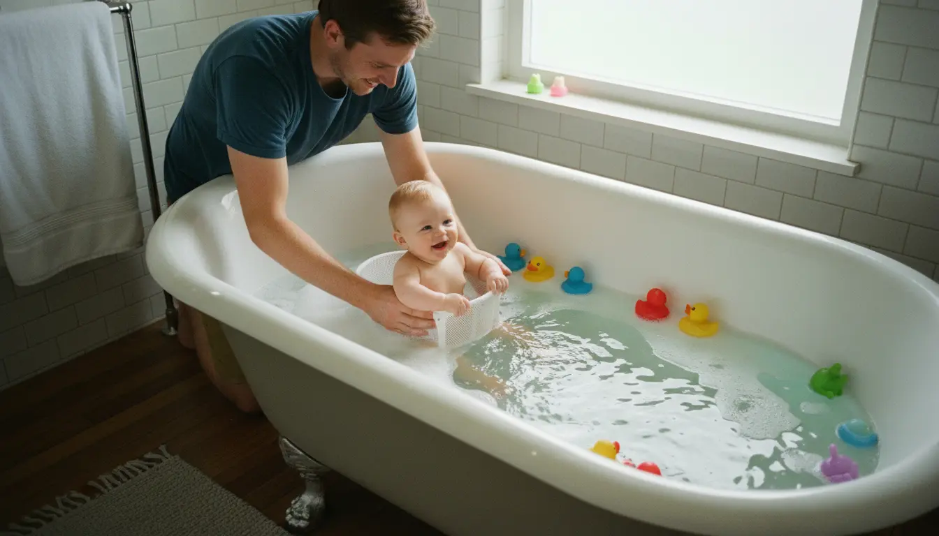 Baby in groot bad doen