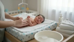 baby wassen op aankleedkussen